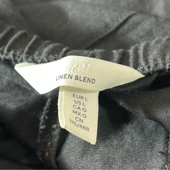 H&M Women's Wide Leg Linen Blend Pants Drawstring Pockets Black Size Large - Picture 3 of 6